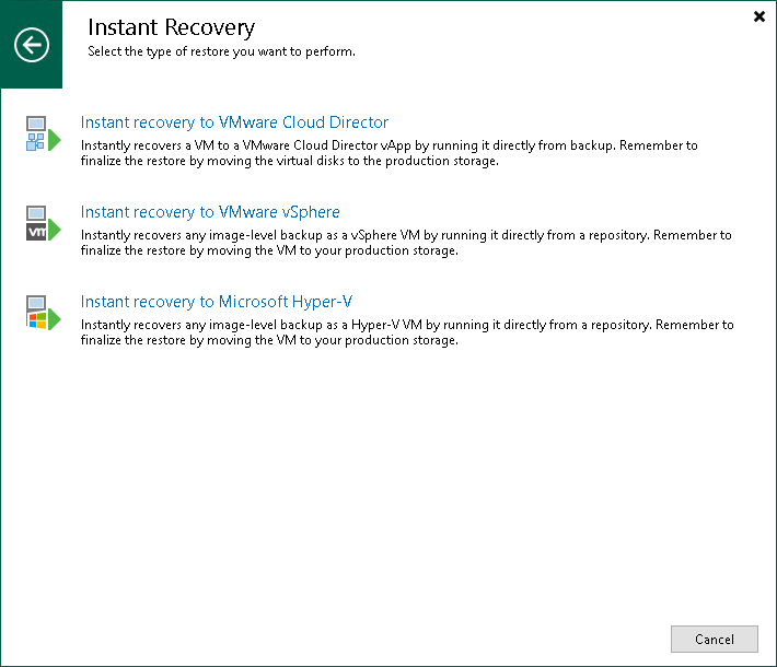 Launch Instant Recovery