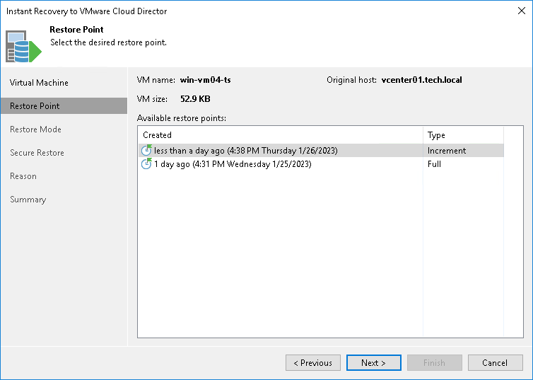 Step 3. Select Restore Point 