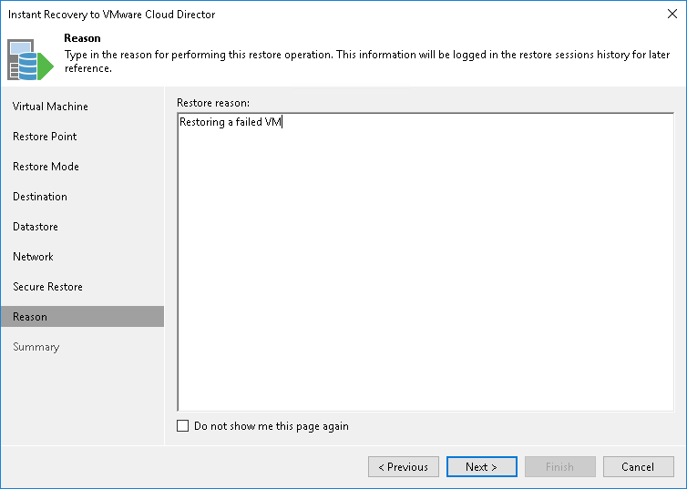 Step 9. Specify Restore Reason