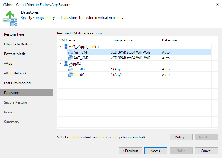 Step 8. Select Storage Policy and Datastores