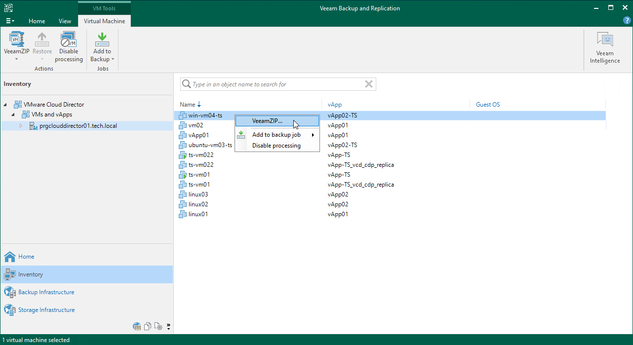 Creating VeeamZIP Files for VMware Cloud Director VMs
