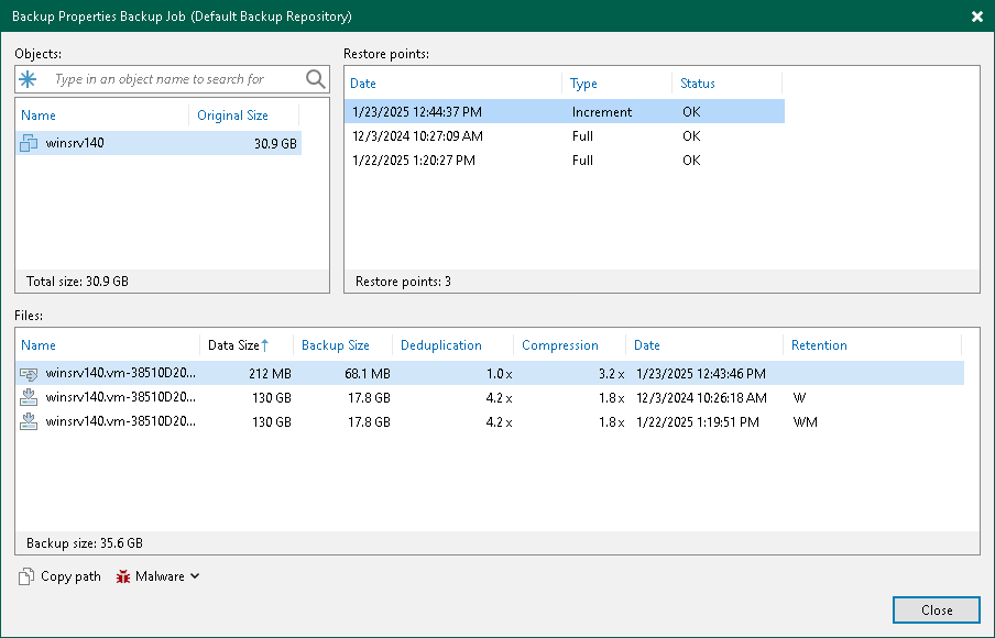 View Backup Properties