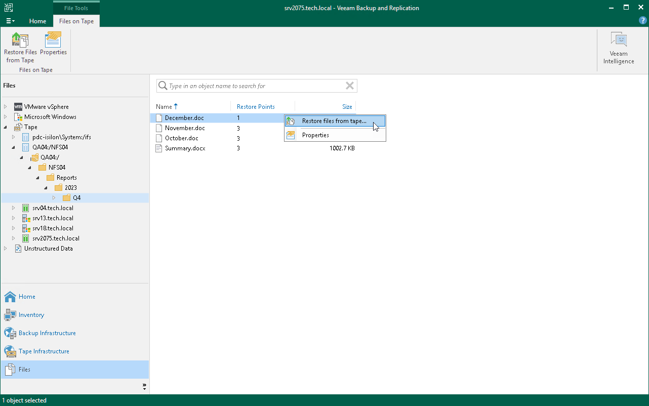 Viewing Files and Objects on Tape