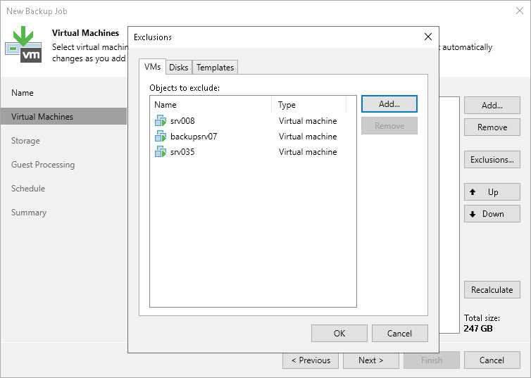 Exclude VMs from Backup Job Step 4. Exclude Objects from Backup Job