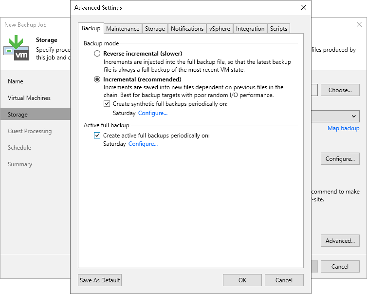 Specify Settings for Backup Chain Backup Settings