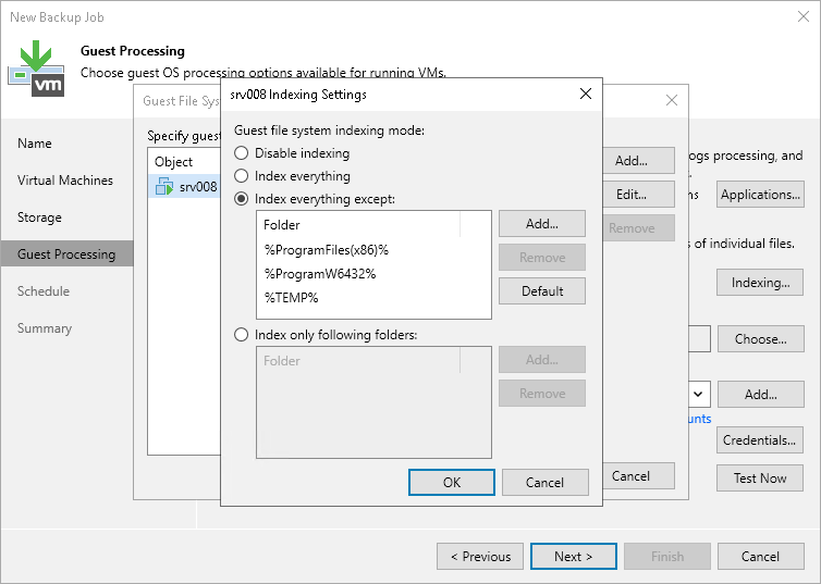Specify VM Guest OS File Indexing VM Guest OS File Indexing