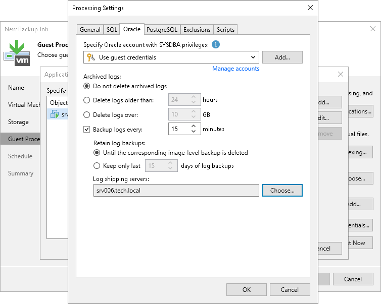Specifying Oracle Archive Redo Logs Settings Oracle Archived Redo Log Settings
