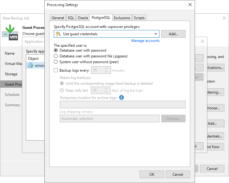 Specify PostgreSQL WAL Files Settings PostgreSQL WAL Files Settings