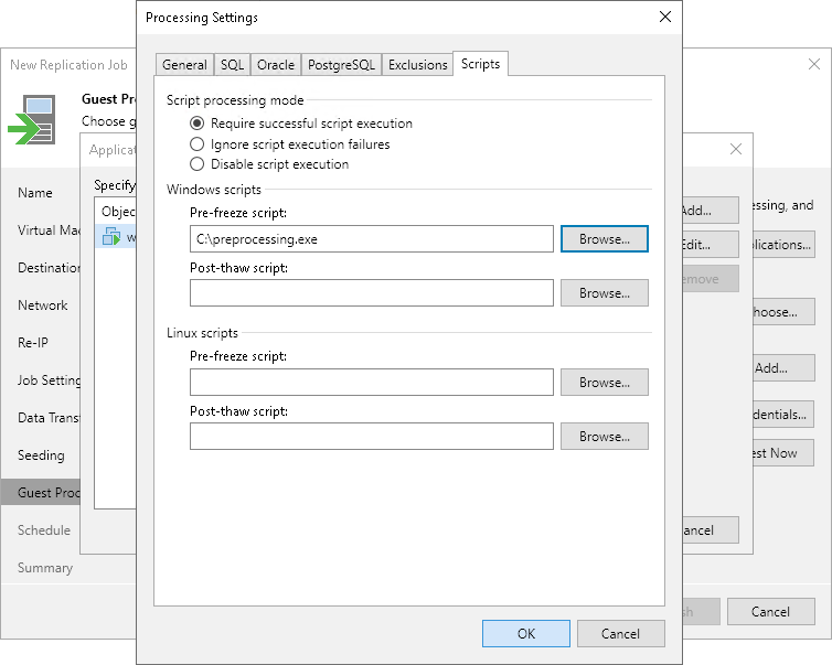 Pre-Freeze and Post-Thaw Script Settings