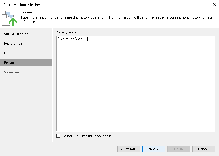 Step 5. Specify Restore Reason
