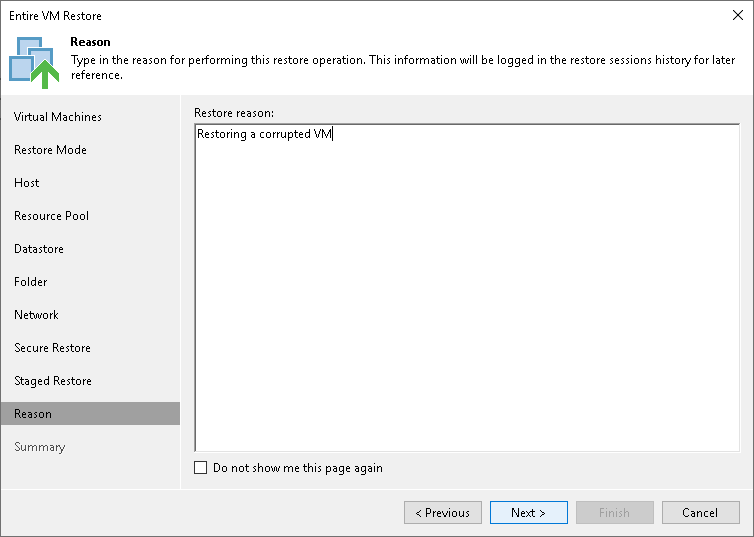 Step 12. Specify Restore Reason
