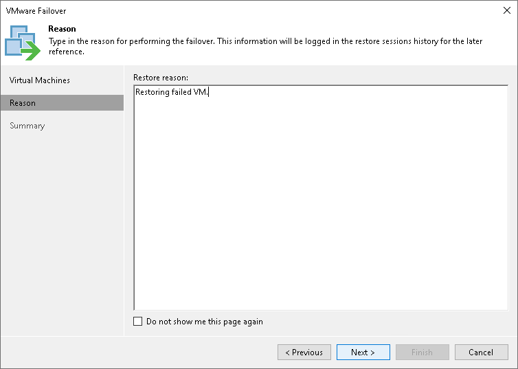 Step 4. Specify Failover Reason