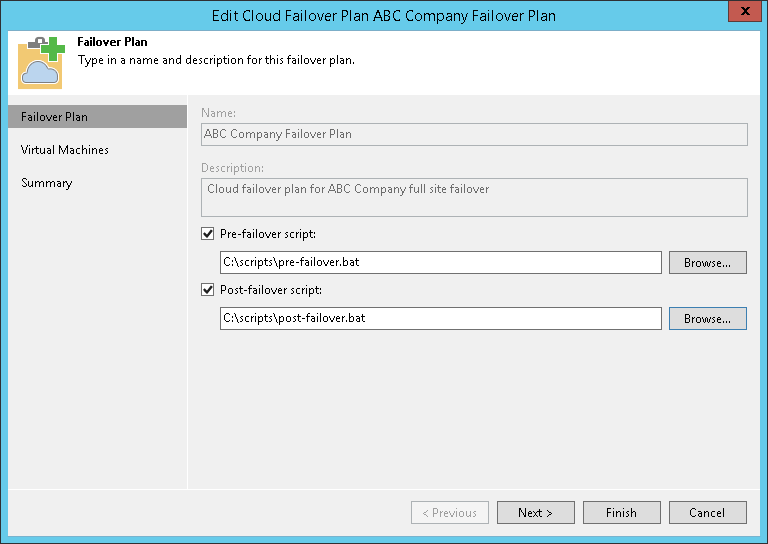Editing Cloud Failover Plan Settings