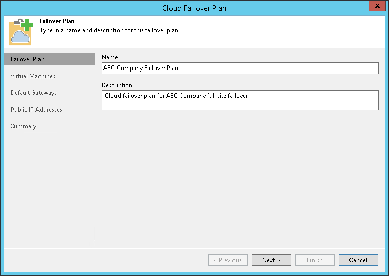 Step 2. Specify Failover Plan Name and Description