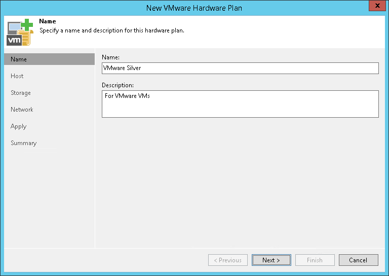 Step 2. Specify Hardware Plan Name and Description