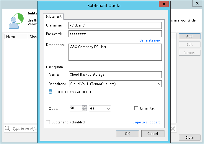 Creating Subtenant Account
