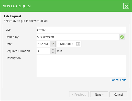Creating Virtual Lab Requests