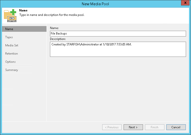 Step 2. Specify Media Pool Name
