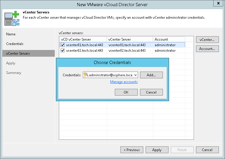 Step 4. Specify Credentials for Underlying vCenter Servers