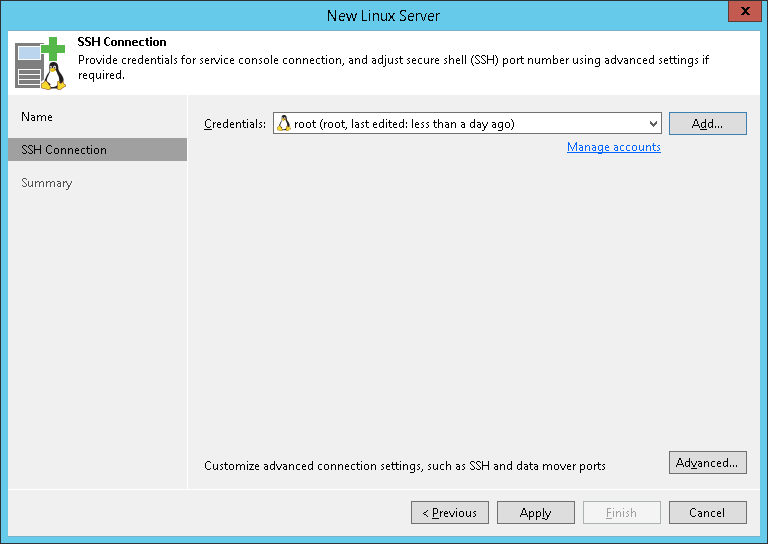 Step 3. Specify Credentials and SSH Settings