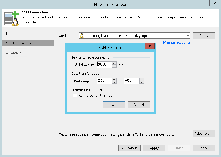 Step 3. Specify Credentials and SSH Settings