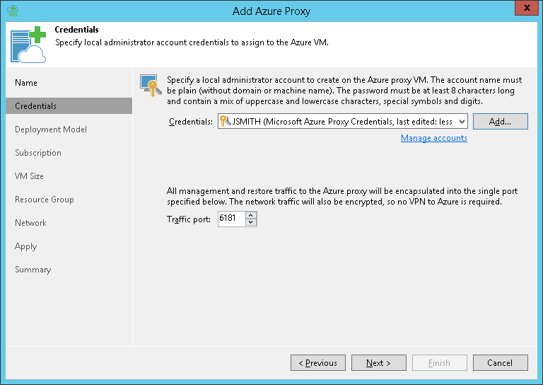 Step 3. Specify Credentials and Transport Port