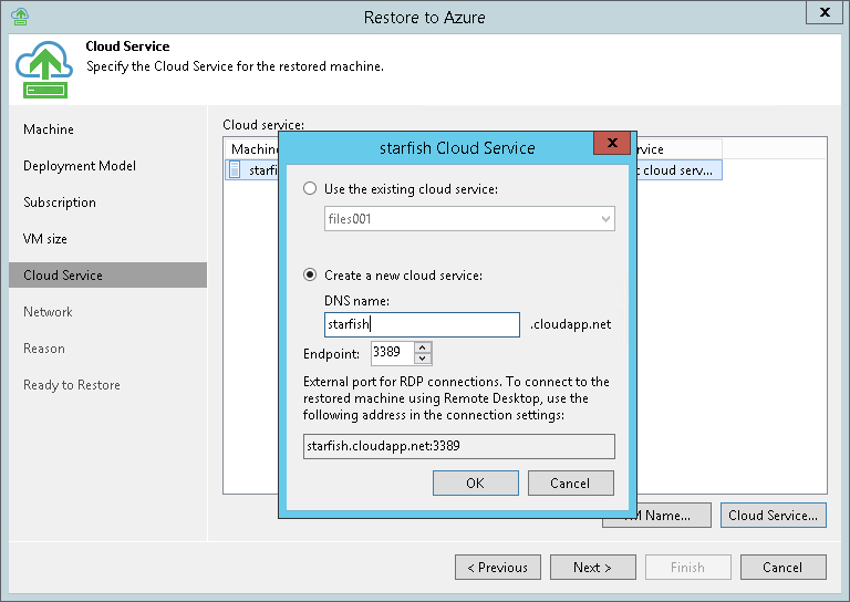 Step 6b. Specify VM Name and Cloud Service