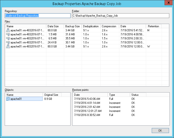Viewing Backup Copy Properties