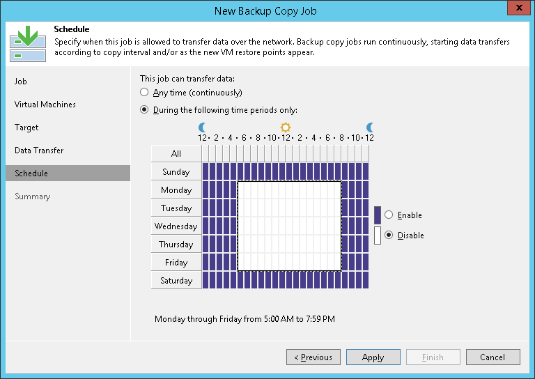 Step 11. Define the Backup Copy Window