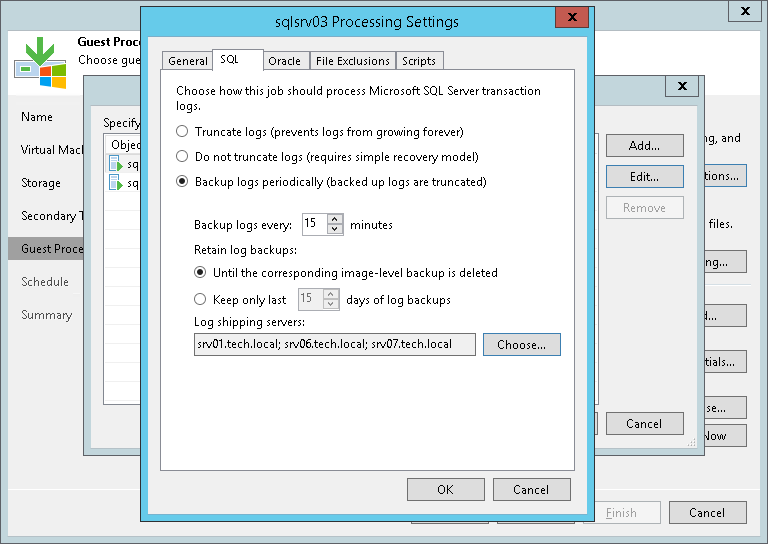 Transaction Log Settings: Microsoft SQL