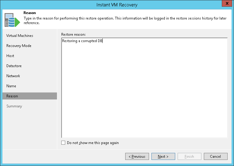 Step 9. Specify Restore Reason