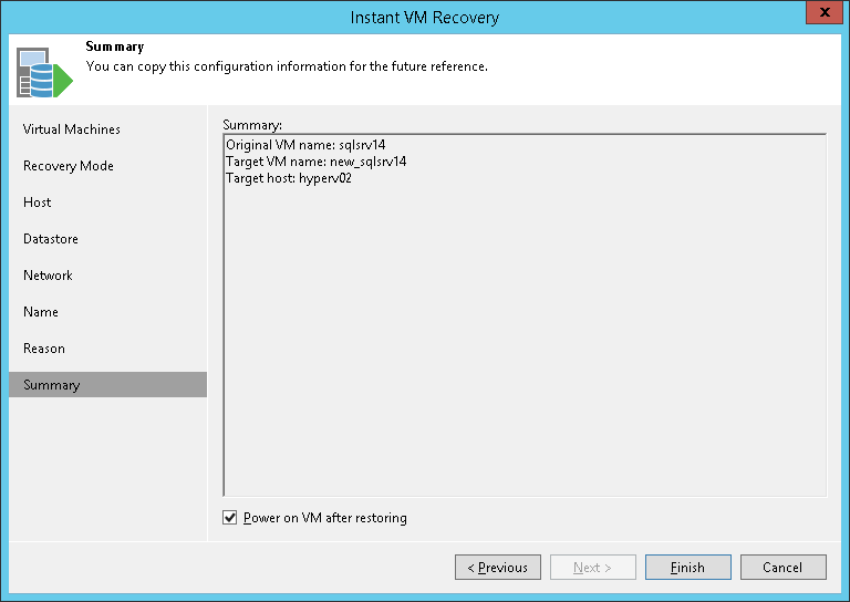 Step 10. Verify Instant Recovery Settings