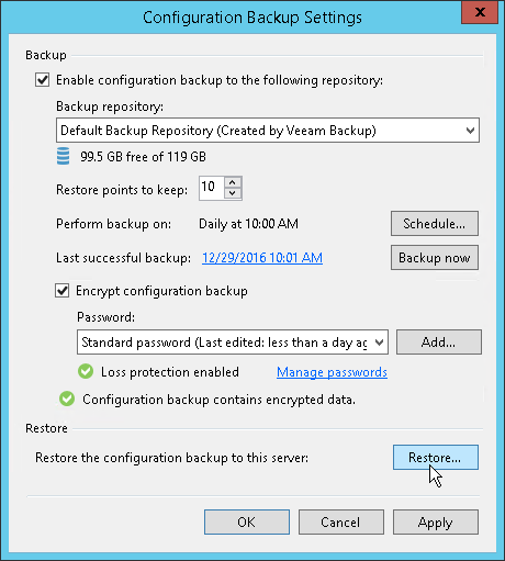 Step 1. Launch the Configuration Database Restore Wizard