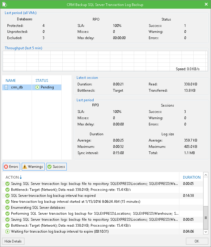 Transaction Log Backup Statistics