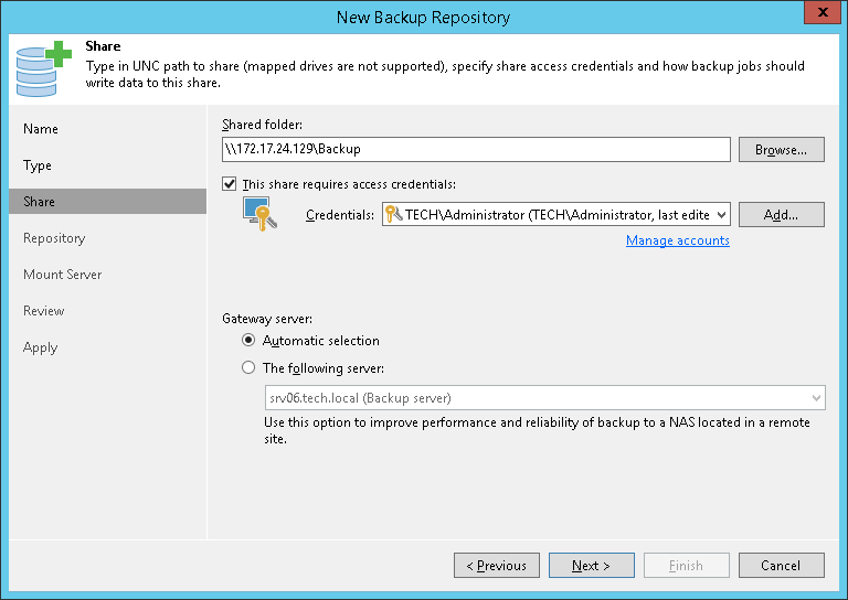 Step 5. Specify Server or Shared Folder Settings