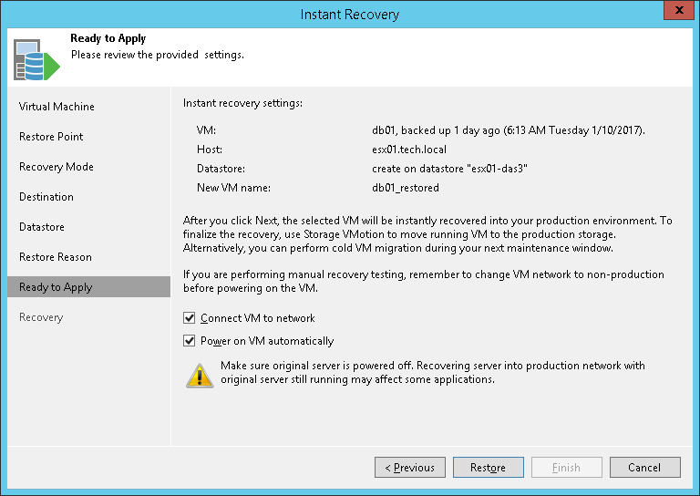 Step 8. Verify Instant VM Recovery Settings