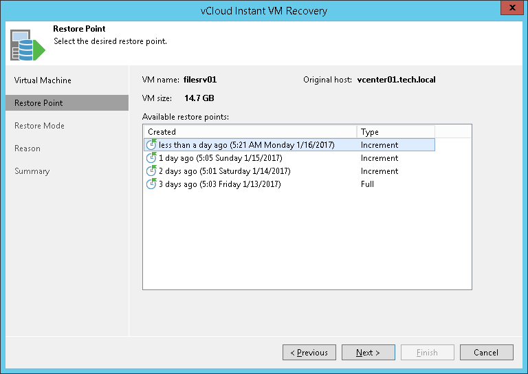 Step 2. Select Restore Point 