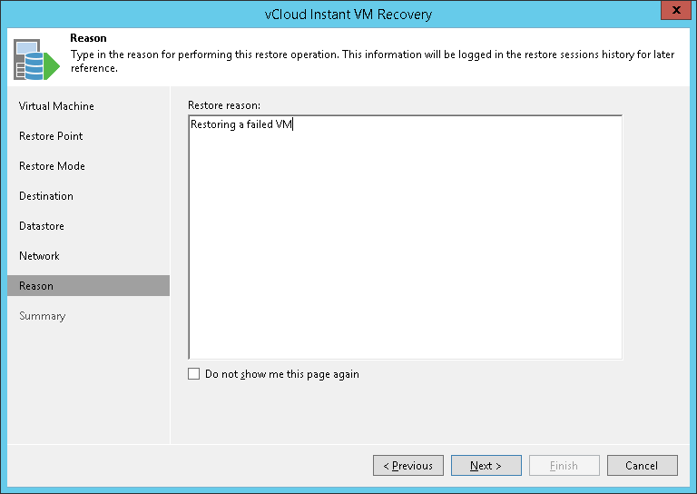 Step 7. Specify Restore Reason