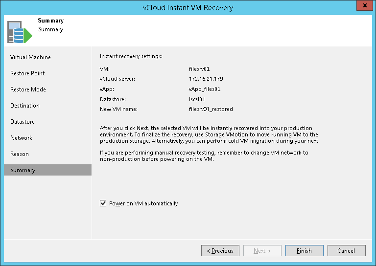 Step 8. Verify Instant VM Recovery Settings