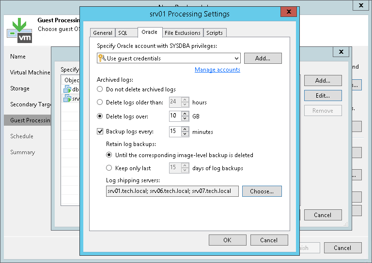 Archived Log Settings: Oracle