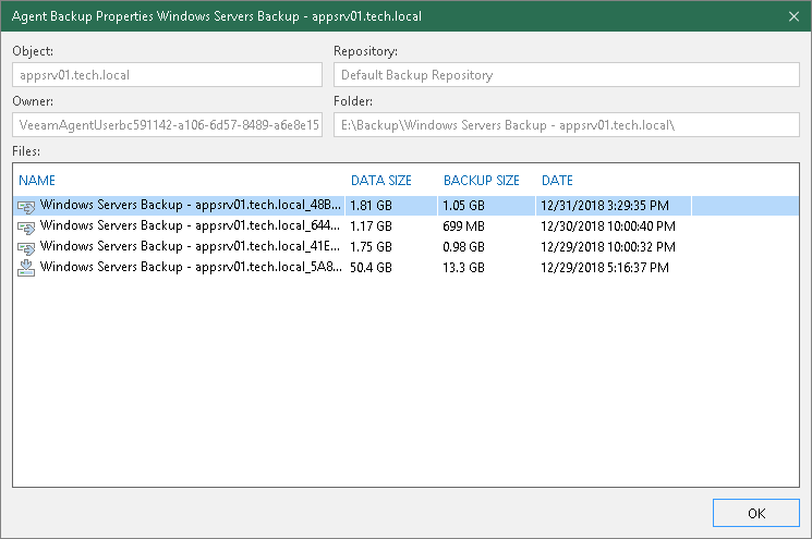 Viewing Backup Properties