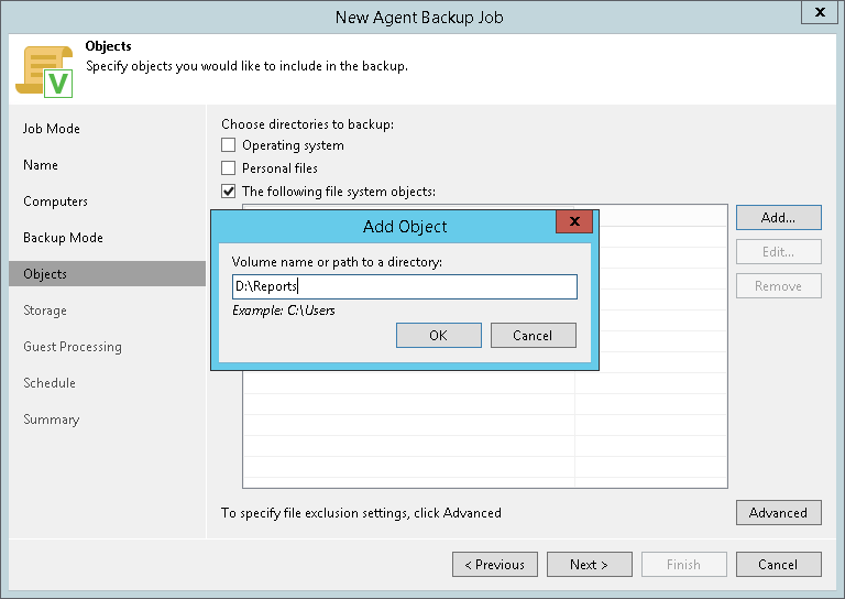 Specifying Folders to Back Up