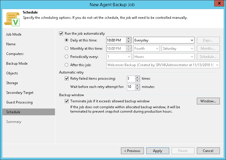 Scheduling Settings for Servers and Clusters