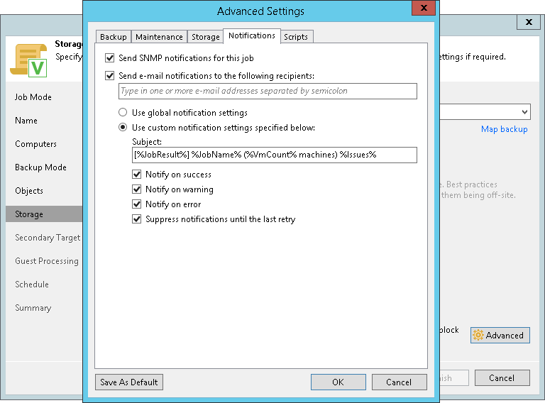 Notification Settings for Veeam Agent Backup Job