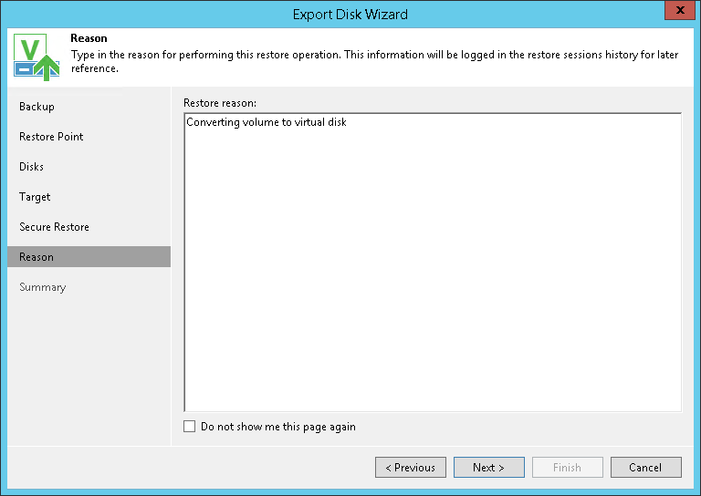 Step 7. Specify Restore Reason