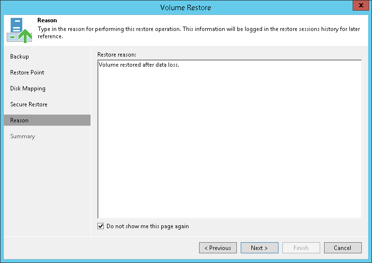 Step 7. Specify Restore Reason