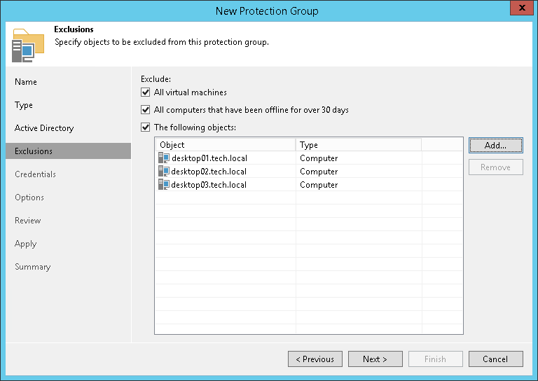 Step 5. Exclude Objects from Protection Group