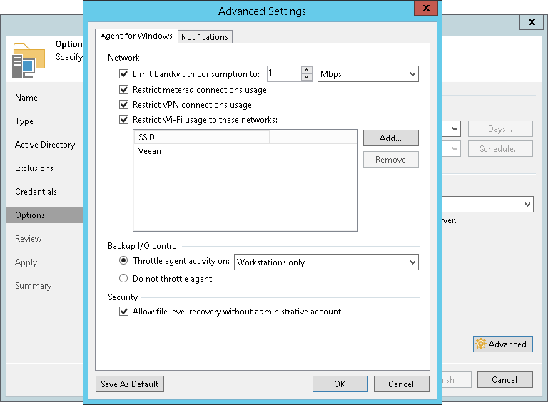 Veeam Agent for Microsoft Windows Settings
