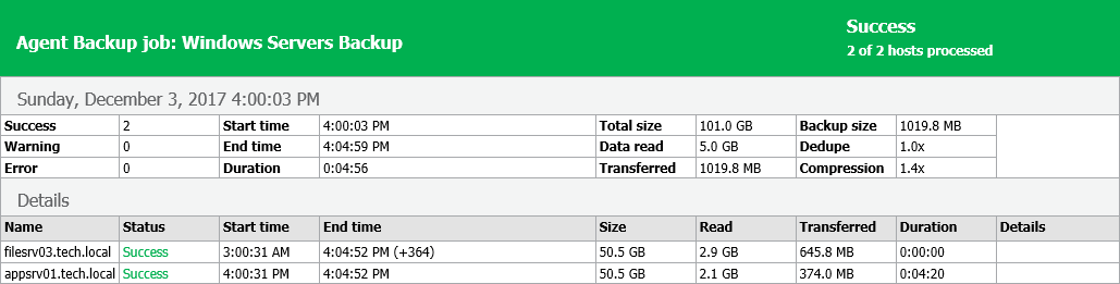 Viewing Veeam Agent Backup Job Report
