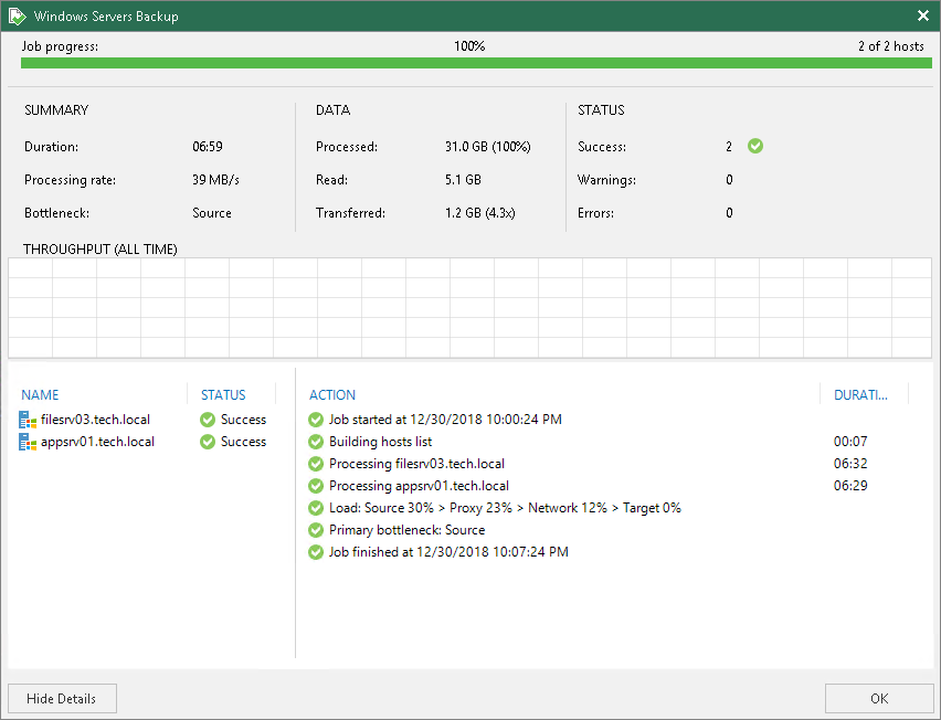 Viewing Veeam Agent Backup Job Statistics